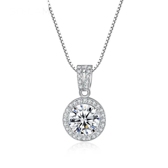 New Simulated Diamonds 925 Sterling Silver Round Sparkling Pave Pendant Necklace - Picture 6 of 8